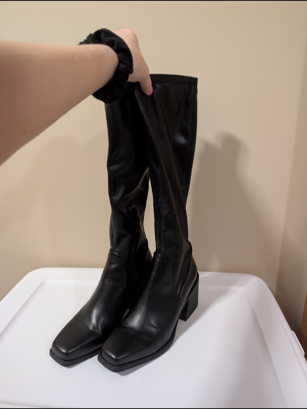 Black Knee-High Block Heel Boots